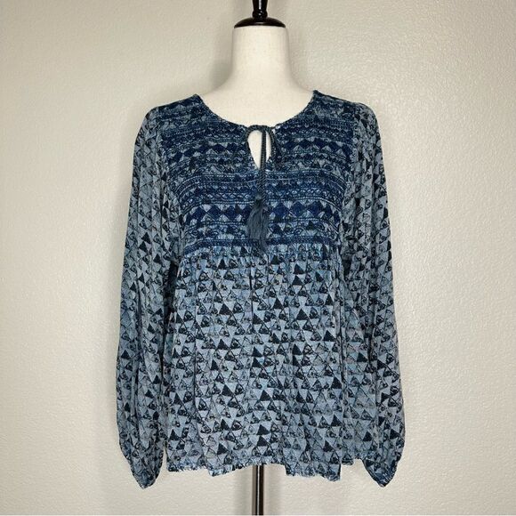Sigrid Olsen Boho Embroidered Tasseled Neck Peasant Top - Picture 1 of 12